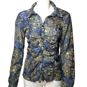 Symmetry brand blue yellow floral blouse